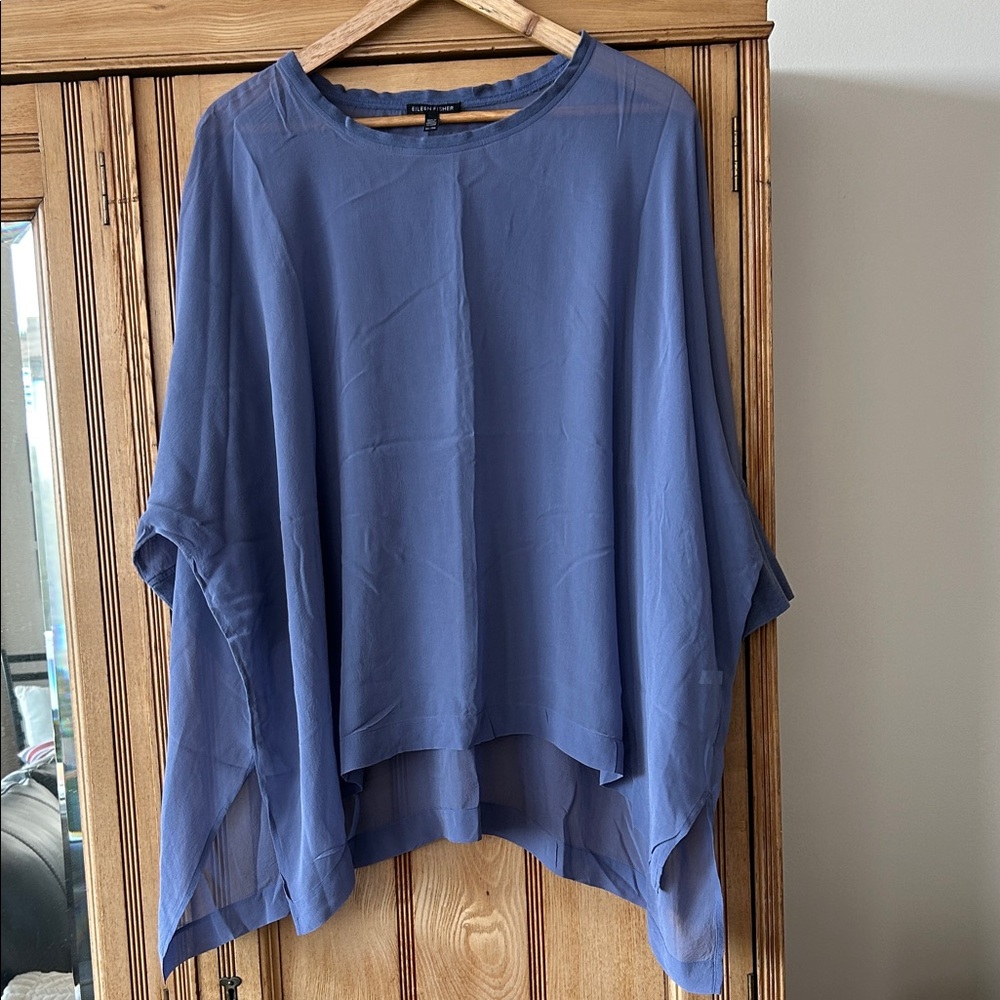 Eileen Fisher Sheer Layered Pullover Top in Dusty Blue